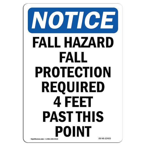 Signmission OSHA Sign, Fall Hazard Fall Protection Required, 10in X 7in Rigid Plastic, 7" W, 10" H, Portrait OS-NS-P-710-V-12423 - main